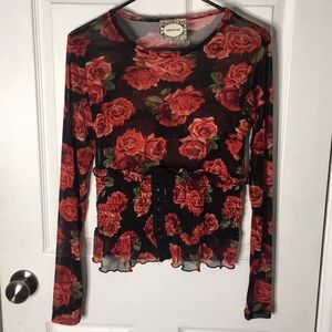 beautiful blouse in black with red flowers